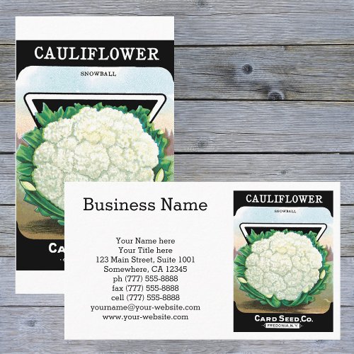 Vintage Seed Packet Label Art Cauliflower Veggies Business Card