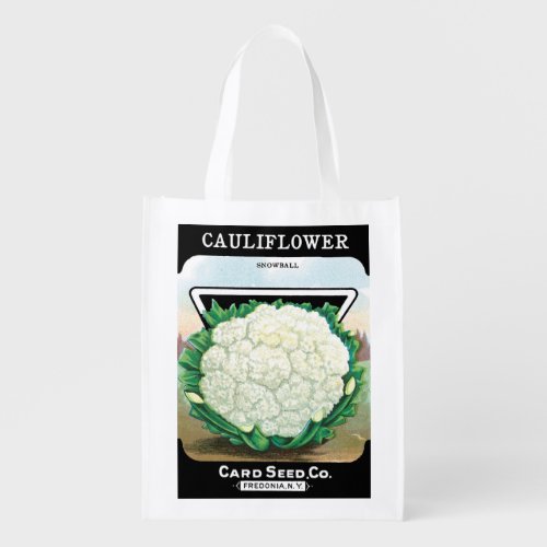 Vintage Seed Packet Label Art Cauliflower Veggies Grocery Bag