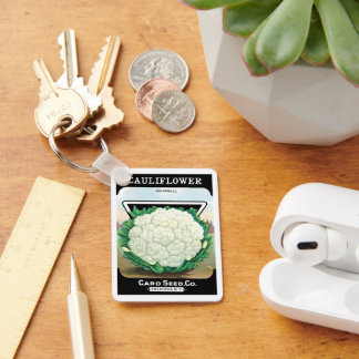 Vintage Seed Packet Label Art, Cauliflower Veggies Keychain