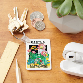 Vintage Seed Packet Label Art Desert Cactus Plants Keychain
