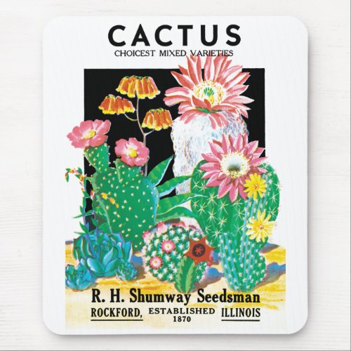 Vintage Seed Packet Label Art Desert Cactus Plants Mouse Pad
