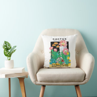 Vintage Seed Packet Label Art Desert Cactus Plants Throw Pillow