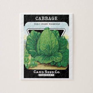 Vintage Seed Packet Label Art, Green Cabbage Jigsaw Puzzle