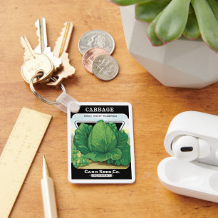 Vintage Seed Packet Label Art, Green Cabbage Keychain