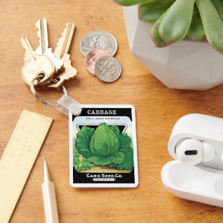Vintage Seed Packet Label Art, Green Cabbage Keychain