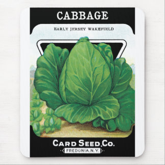 Vintage Seed Packet Label Art, Green Cabbage Mouse Pad
