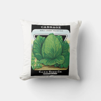 Vintage Seed Packet Label Art, Green Cabbage Throw Pillow