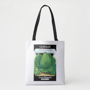 Vintage Seed Packet Label Art, Green Cabbage Tote Bag