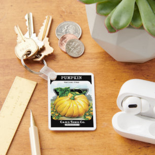 Vintage Seed Packet Label Art, Halloween Pumpkin Keychain