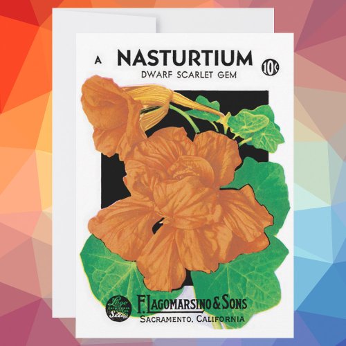 Vintage Seed Packet Label Art Nasturtium Flowers