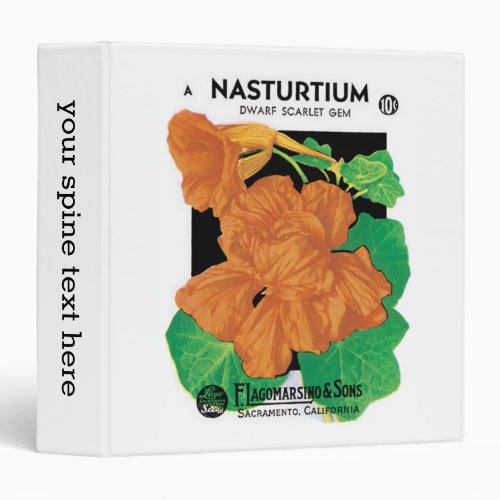 Vintage Seed Packet Label Art Nasturtium Flowers 3 Ring Binder