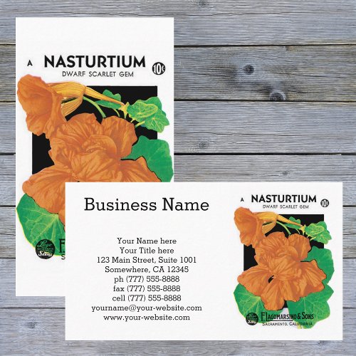 Vintage Seed Packet Label Art Nasturtium Flowers Business Card