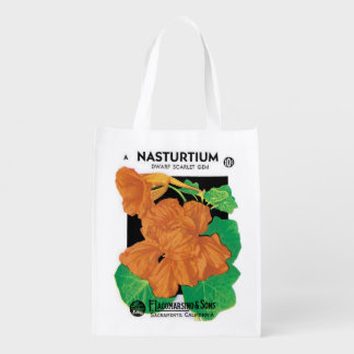 Vintage Seed Packet Label Art, Nasturtium Flowers Grocery Bag