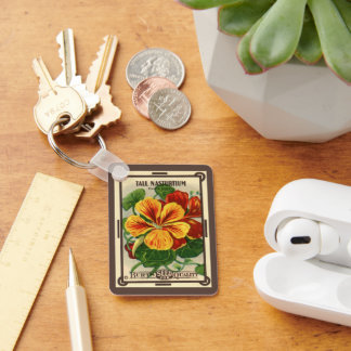 Vintage Seed Packet Label Art, Nasturtium Flowers Keychain