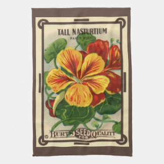 Vintage Seed Packet Label Art, Nasturtium Flowers Kitchen Towel