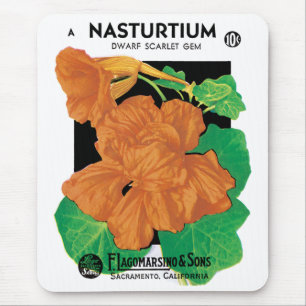 Vintage Seed Packet Label Art, Nasturtium Flowers Mouse Pad