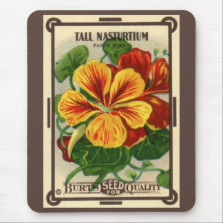 Vintage Seed Packet Label Art, Nasturtium Flowers Mouse Pad