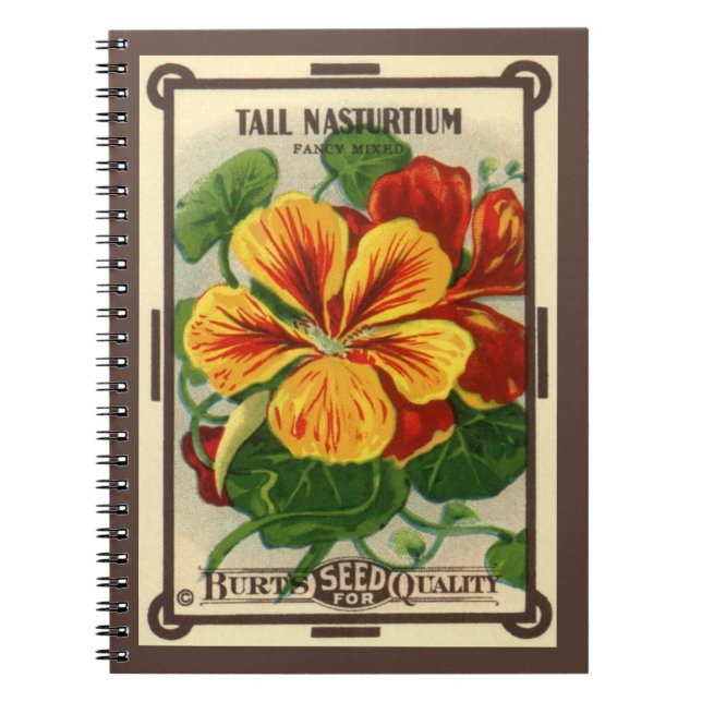 Vintage Seed Packet Label Art, Nasturtium Flowers Notebook (Front)