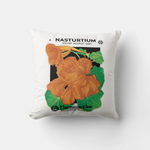 Vintage Seed Packet Label Art, Nasturtium Flowers Throw Pillow