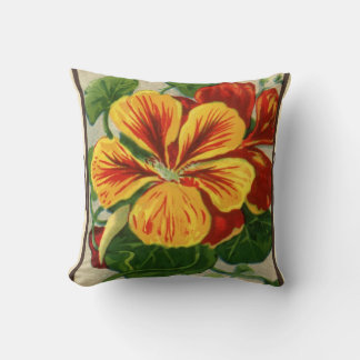 Vintage Seed Packet Label Art, Nasturtium Flowers Throw Pillow