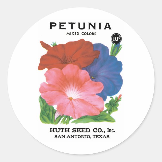 Vintage Seed Packet Label Art, Petunia Flowers (Front)