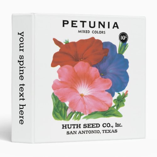 Vintage Seed Packet Label Art Petunia Flowers 3 Ring Binder