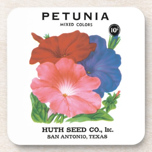 Vintage Seed Packet Label Art Petunia Flowers Beverage Coaster