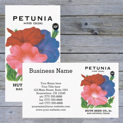Vintage Seed Packet Label Art Petunia Flowers Business Card