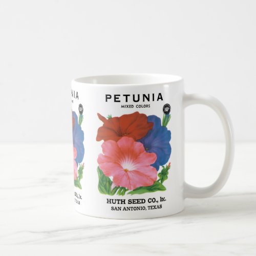 Vintage Seed Packet Label Art Petunia Flowers Coffee Mug