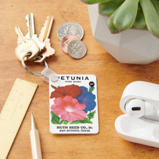 Vintage Seed Packet Label Art, Petunia Flowers Keychain