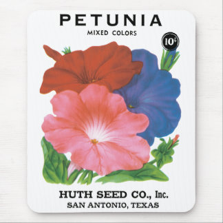 Vintage Seed Packet Label Art, Petunia Flowers Mouse Pad