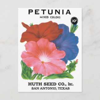 Vintage Seed Packet Label Art, Petunia Flowers Postcard