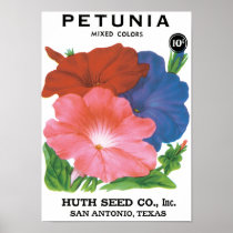Vintage Seed Packet Label Art, Petunia Flowers