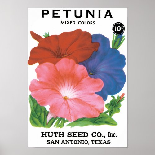 Vintage Seed Packet Label Art, Petunia Flowers