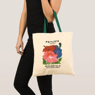 Vintage Seed Packet Label Art, Petunia Flowers Tote Bag