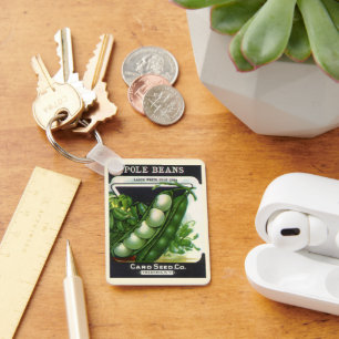 Vintage Seed Packet Label Art, Pole Lima Beans Keychain