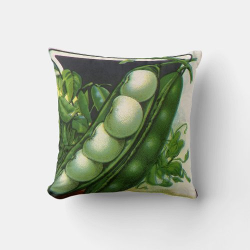 Vintage Seed Packet Label Art Pole Lima Beans Throw Pillow