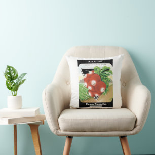 Vintage Seed Packet Label Art, Scarlet Radishes Throw Pillow