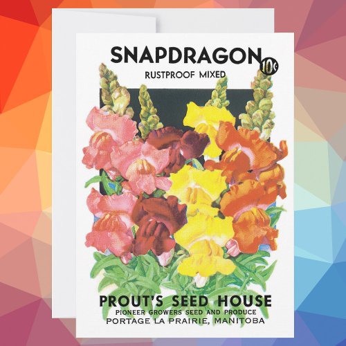 Vintage Seed Packet Label Art Snapdragon Flowers