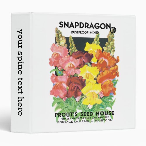 Vintage Seed Packet Label Art Snapdragon Flowers 3 Ring Binder