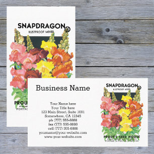 Vintage Seed Packet Label Art, Snapdragon Flowers Business Card