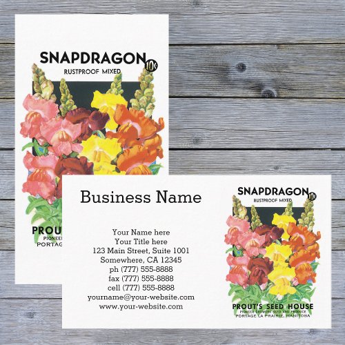 Vintage Seed Packet Label Art Snapdragon Flowers Business Card