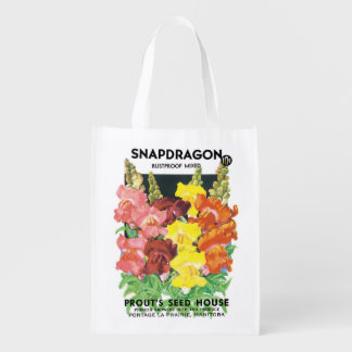 Vintage Seed Packet Label Art, Snapdragon Flowers Grocery Bag