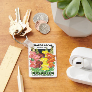 Vintage Seed Packet Label Art, Snapdragon Flowers Keychain