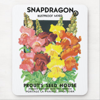 Vintage Seed Packet Label Art, Snapdragon Flowers Mouse Pad