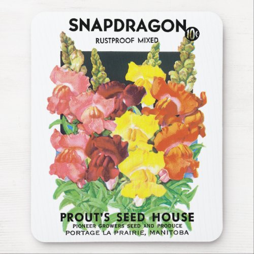 Vintage Seed Packet Label Art Snapdragon Flowers Mouse Pad