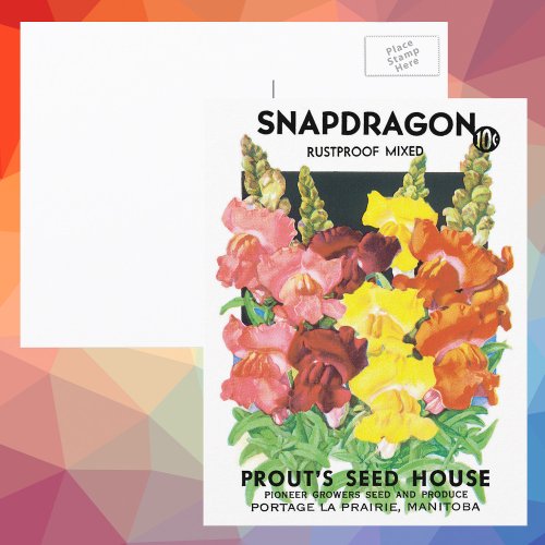 Vintage Seed Packet Label Art Snapdragon Flowers Postcard