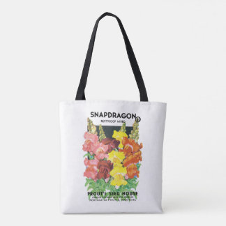Vintage Seed Packet Label Art, Snapdragon Flowers Tote Bag