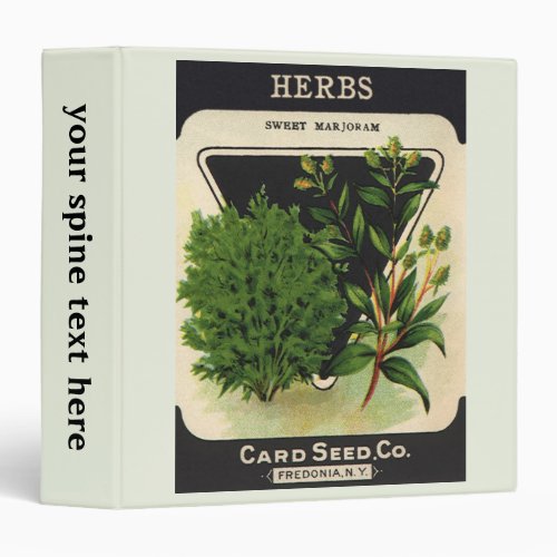 Vintage Seed Packet Label Art Sweet Marjoram Herbs 3 Ring Binder