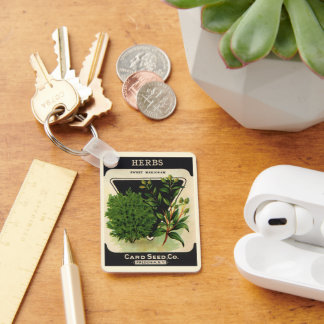 Vintage Seed Packet Label Art Sweet Marjoram Herbs Keychain